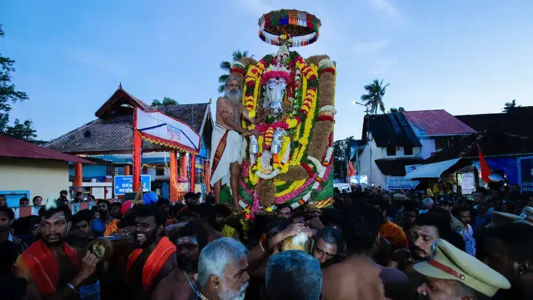 Hindu temple festival crowd and procession in Malappuram Kerala